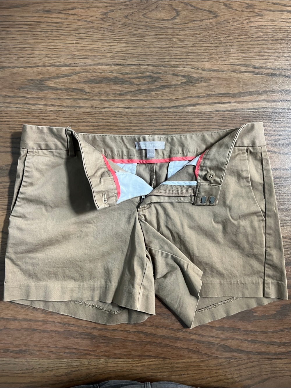 Banana Republic Khaki Bermuda Shorts with Coral Trim